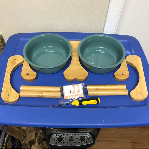 Dog Ceramic Raised Dog Bowl Set With Bamboo Stand Poshmark